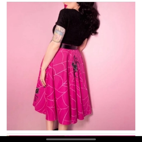 Vixen by Micheline Pitt Pink and Black Midi A-Line Skirt - Picture 4 of 6